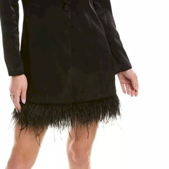 Aidan Mattox Charmeuse Black Tuxedo Dress w Feather Trim Size 0 NWT - Picture 3 of 3
